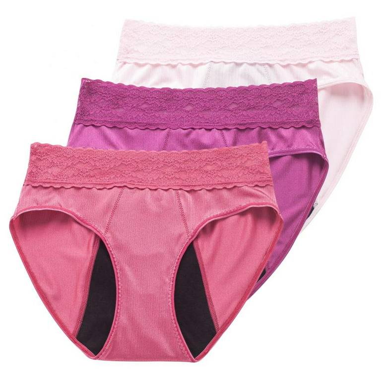 Lace Period Underwear for Women Hi-Cut Menstrual Period Panties 4-Layers  Leak-Proof Cotton Protective Briefs Pack of 3 