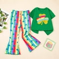 thumbnail image 2 of newwalpole Toddler Baby Girl St Patrick's Day Outfit Irish Day Sweatshirt Clover Charm Shirt Tops+Shamrock Bell Bottom Pants Set Green for Size 4-5 Years, 2 of 7