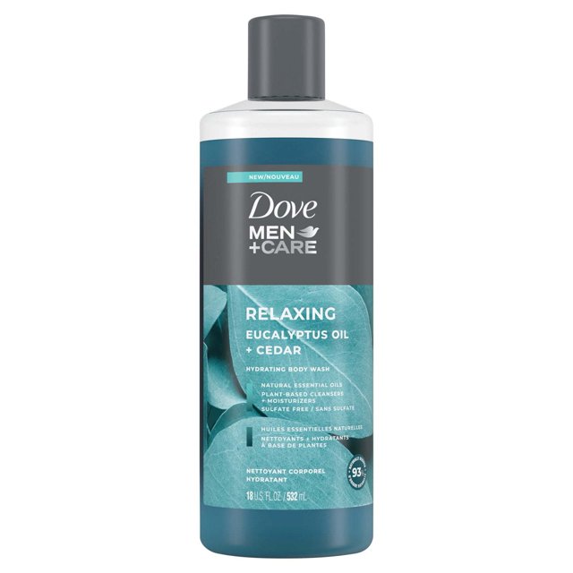 Dove Men+Care Gel de baño hidratante relajante, cedro de eucalipto, 18 onzas líquidas