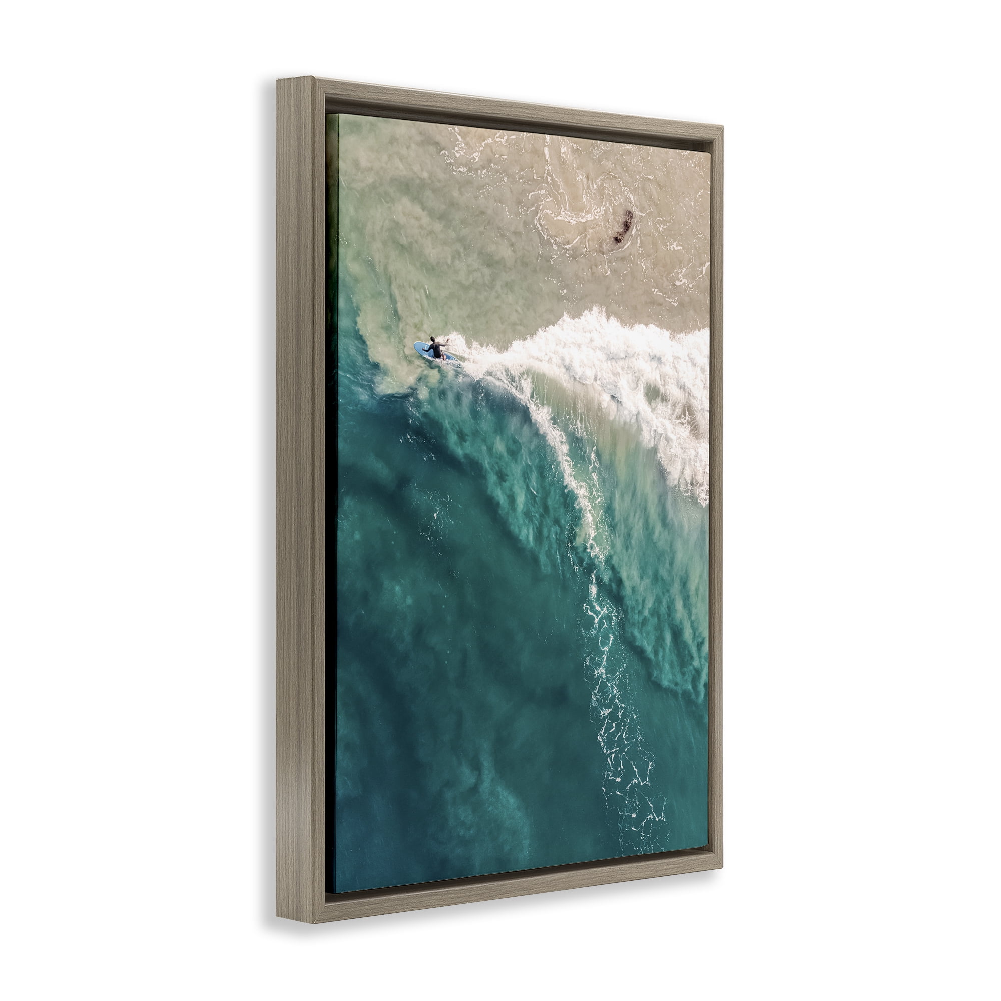 Stupell Industries Surfing Clear Waters Nautical & Beach Photography Brown Floater Framed Canvas Art Print Wall Art, 21 x 31