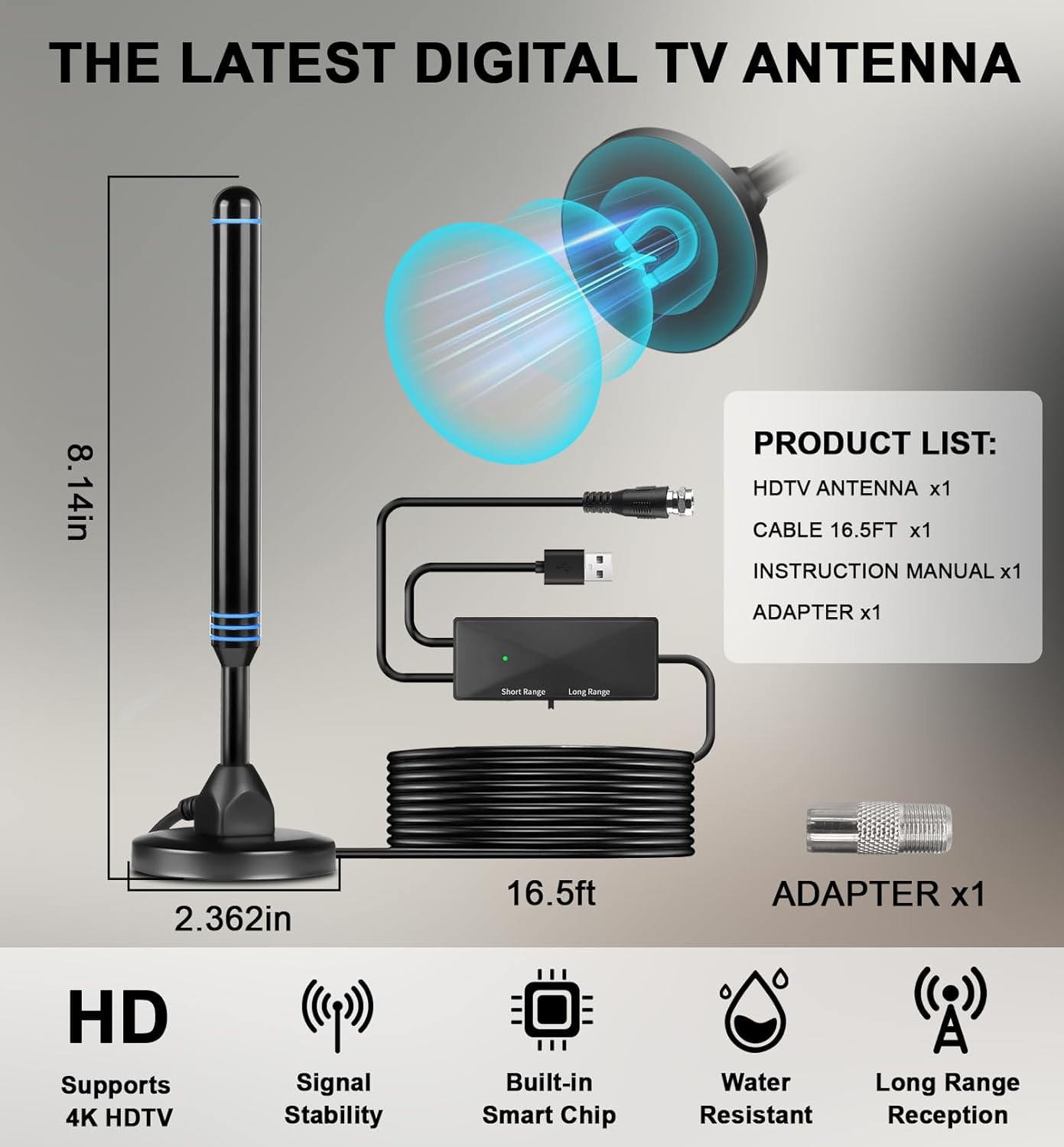 TV Antennas for Smart TV Indoor HD Digital New Antenna Long Range Reception Outdoor with Amplifier Signal Booster for Local Channels Supports 4K 1000+Mile range for Free Channels