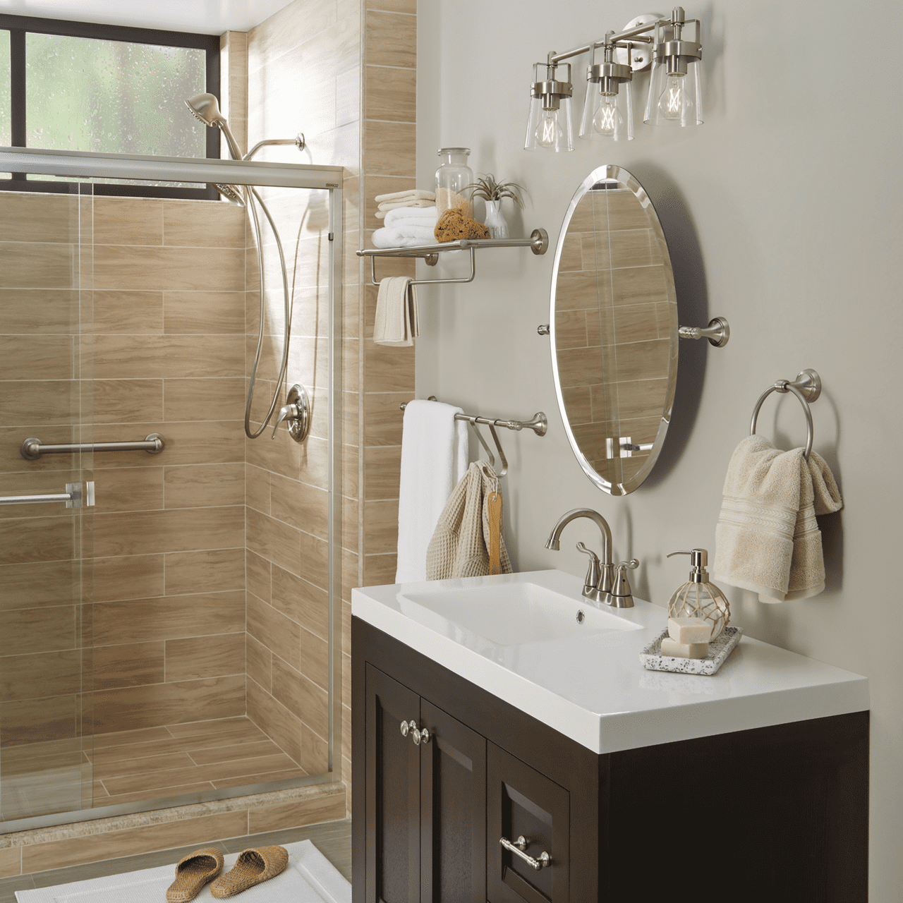 Better Homes and Gardens Safford Towel Ring, Wall Mounted Bathroom Towel Holder, Satin Nickel