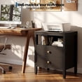 thumbnail image 3 of Yeshouse mesita de noche negra de madera con estación de carga, 2 cajones y estante abierto, diseño moderno con tiradores metálicos, ideal para dormitorio, sala de estar u oficina, 3 of 8