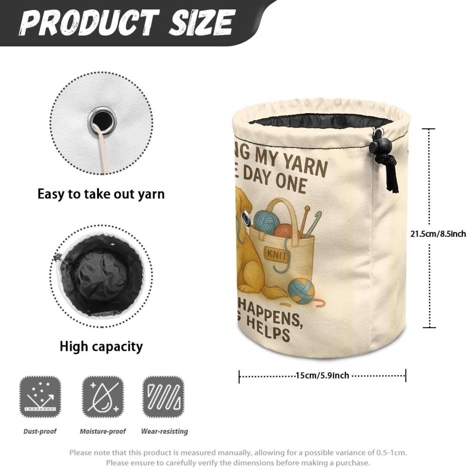 Knitting Crochet Yarn Storage Bag – Durable Canvas Tote Organizer with Cute Pet & Thread Design | Holds Skeins, Hooks, Needles & Tools for Crafters and DIY Lovers