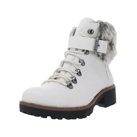 

SUN STONE Womens White Ankle Strap Buckle Detail Cushioned Jojo Round Toe Block Heel Lace-Up Snow Boots 11