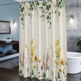 thumbnail image 6 of Eucalyptus Leaf Floral Shower Curtain, Vintage Yellow Pink Flower Old Green Plant Linen Texture Waterproof Shower Curtain Set with 12 Hooks Lightweight Bath Curtains Fabric Bath Decor 48x72 Inches, 6 of 9