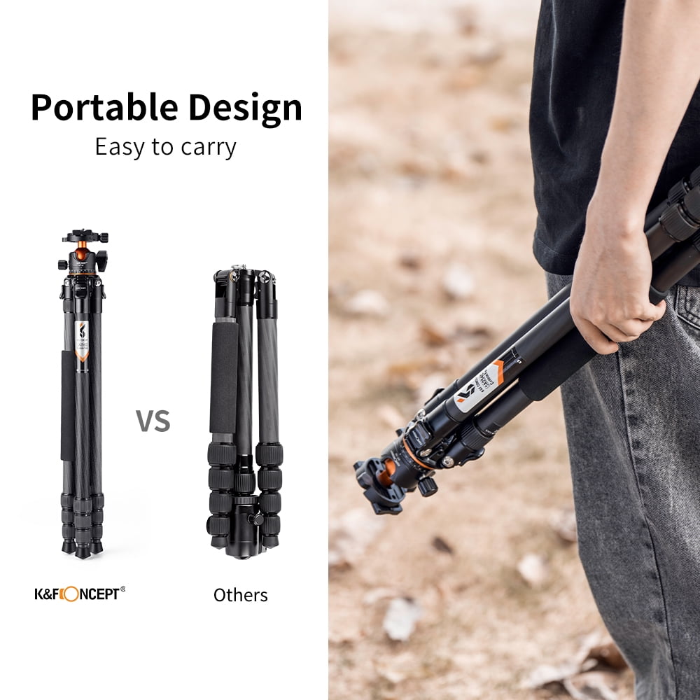 K&F CONCEPT 70"/1.7m Carbon Fiber Porfessional Lightweight Camera Tripod for DSLR Camera//Phone, Travel Tripod for Camcorder,15kg/33.07lbs Load,360 Degrees Ball Head