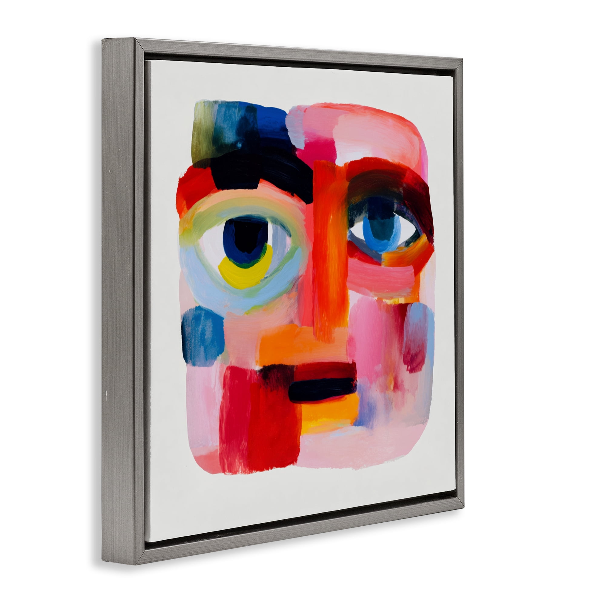 Stupell Industries Cubist Gaze in Vivids Gray Framed Floater Canvas Wall Art, design by Chromatic Storm Studio