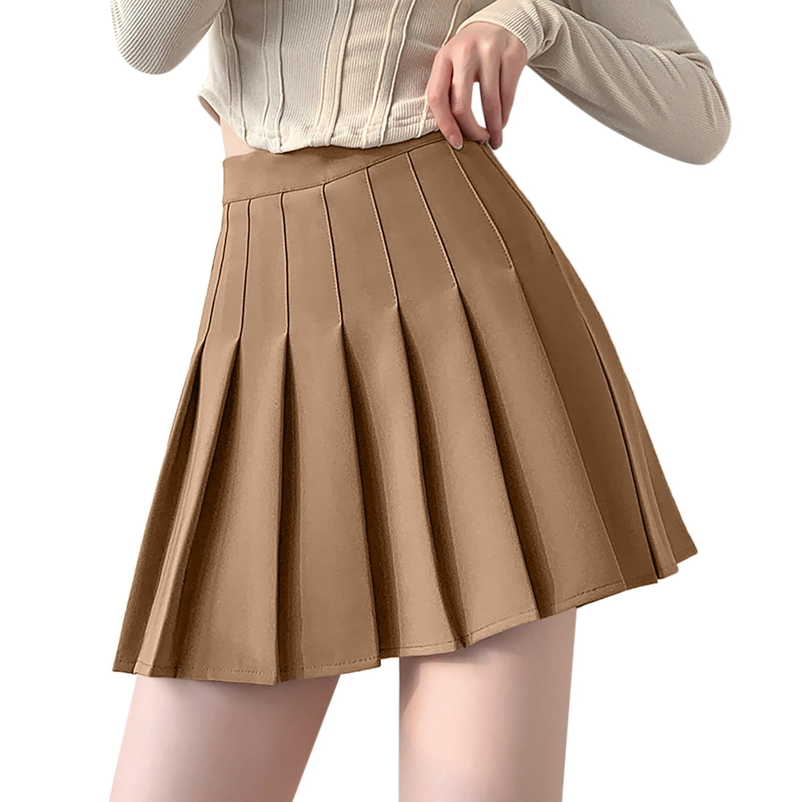 Ploknplq Knife Pleat Skirt for Women Solid Mini Length Pleated