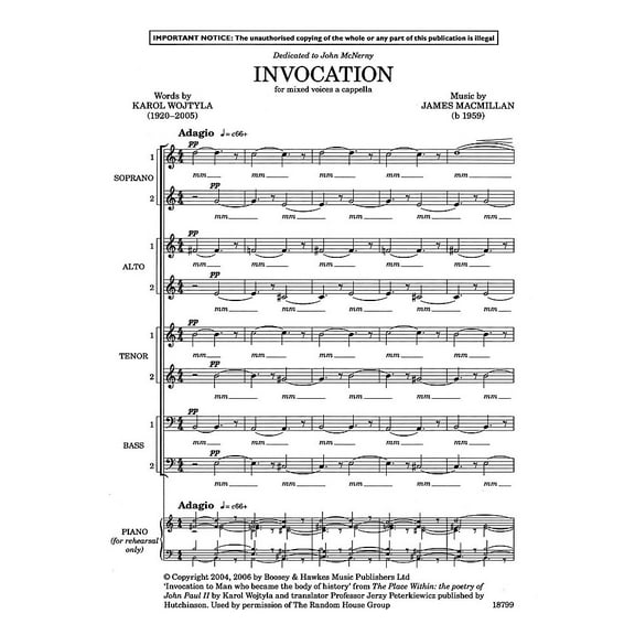Boosey and Hawkes Invocation SSAATTBB composed by James MacMillan