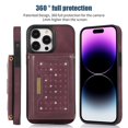 thumbnail image 6 of Allytech RFID Blocking Wallet Case for iPhone 14 Pro 6.1" 5G 2022, Bling PU Leather Flip Folio Stand Card Slots Magnetic Snap Detachable Shoulder Strap Case for iPhone 14 Pro, Winered, 6 of 11