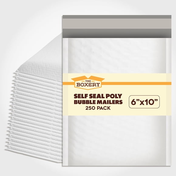 The Boxery 6x10 Pieds'/#0 Enveloppes à Bulles Poly - Lot de 250, Enveloppes Rembourrées, Auto-Scellantes, Sacs d'Expédition Imperméables, Enveloppes Rembourrées pour Expédition et Emballage