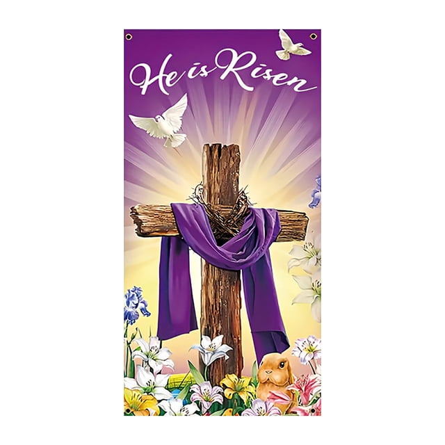 YWIYIUD 1PC Happy Easter Door Cover Easter Decorations, 71x35 Inch Easter Rabbit Eggs Door Banner Welcome Easter Banner Spring Theme Rabbit Door for Front Door Wall Indoor Outdoor Home Decor