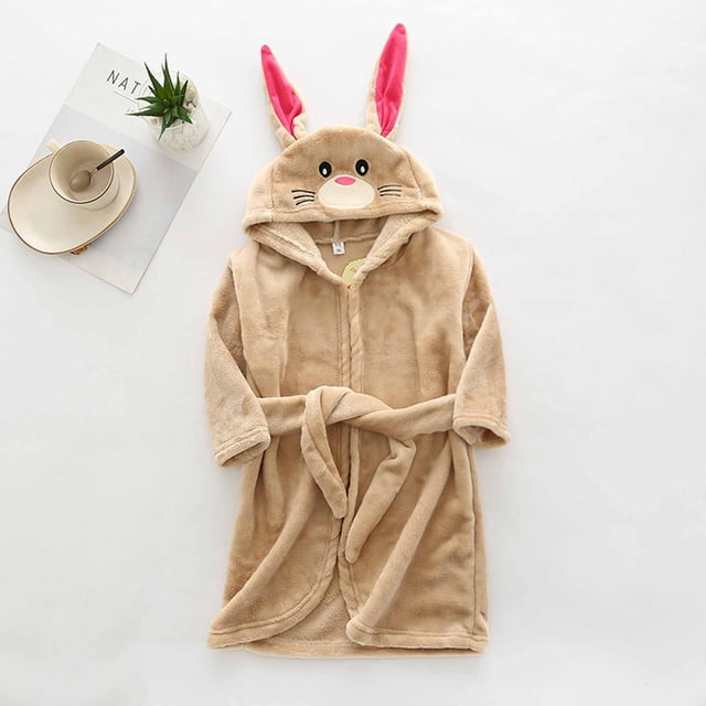 LSLJS Boys Girls Robe Kids Flannel Hooded Bathrobe Sleepwear Toddler Plush Robes With Belt, Kids Robe