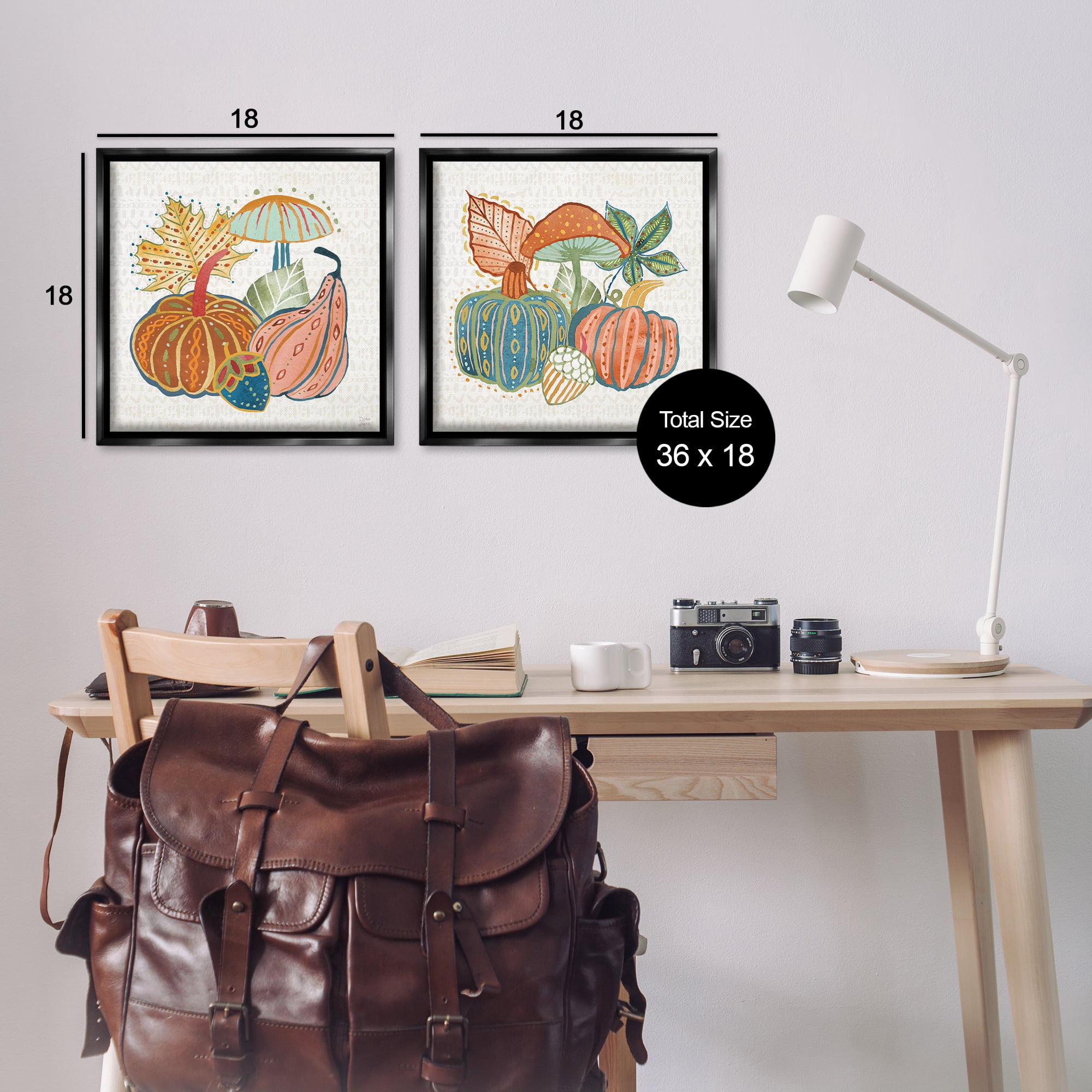 Stupell Industries Harvest Whimsy Gourd Collection Holiday Painting Black Floater Framed Canvas Art Print Wall Art, 18 x 18, Set of 2