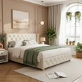thumbnail image 4 of Linen Upholstered Platform Bed -Mattress Not Included, 4 of 17