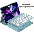 thumbnail image 3 of Magnetically Detachable Slim Cute Round Key Protective Stand Case with Wireless Keyboard & S Pen Holder Compatible with Samsung Galaxy Tab S7, S8, S9, S9 FE, S10 FE, S10 Lite,Mist Blue, 3 of 7