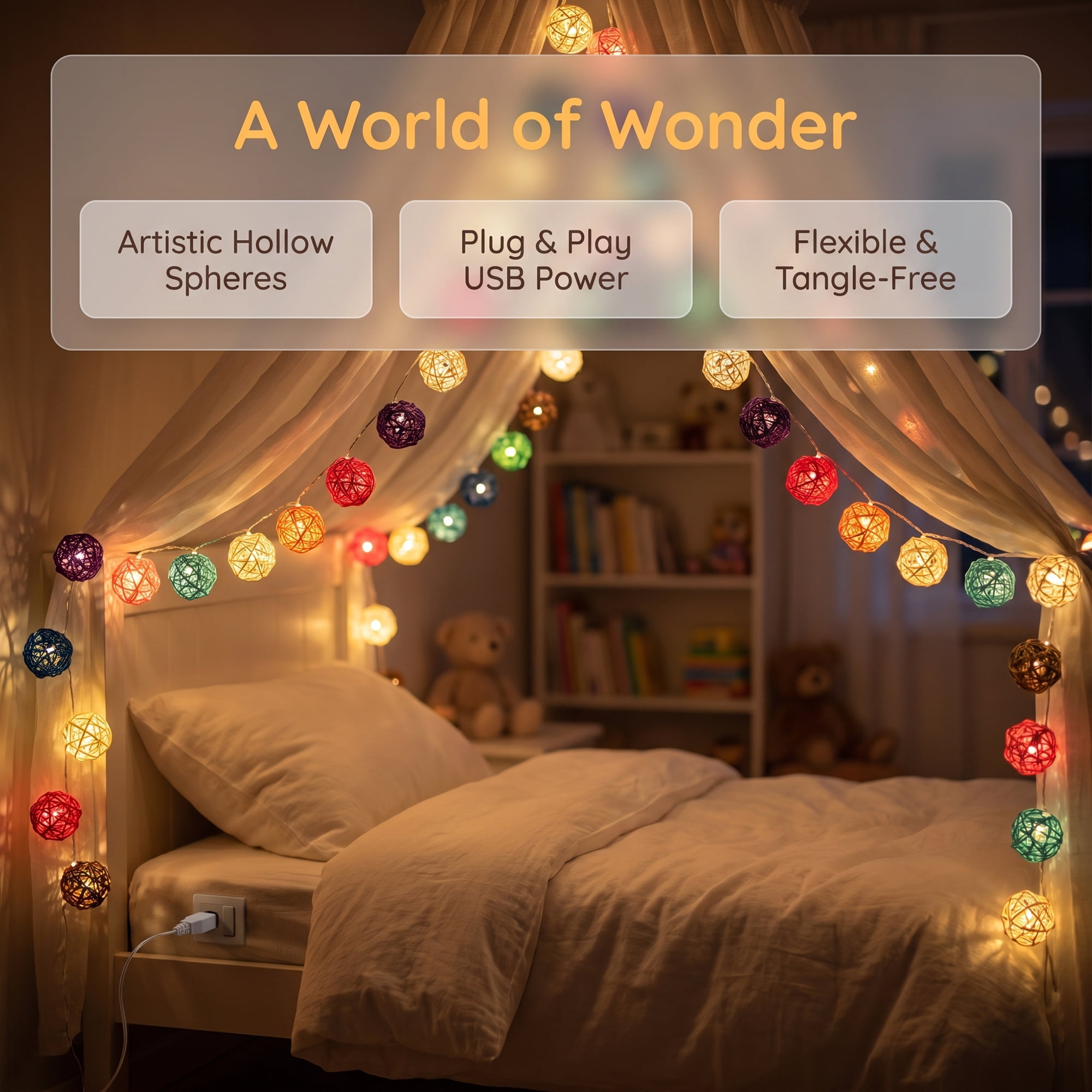 Unique Bargains Moroccan Orb Decor Lights with Flexible Design 9.8 ft USB Powered