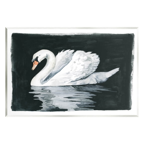 Beautiful Swan Black Reflection Animals & Insects Graphic Art Unframed Art Print Wall Art