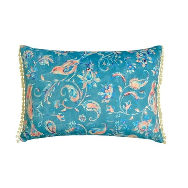 The HomeCentric Decorative Oblong Pillow Cover Blue, 12"x16" (30x40 cm) Velvet Bird, Lace Cushion Covers For Sofa, Couch, Bed And Patio, Paisley Contemporary - Birdsong Paisley