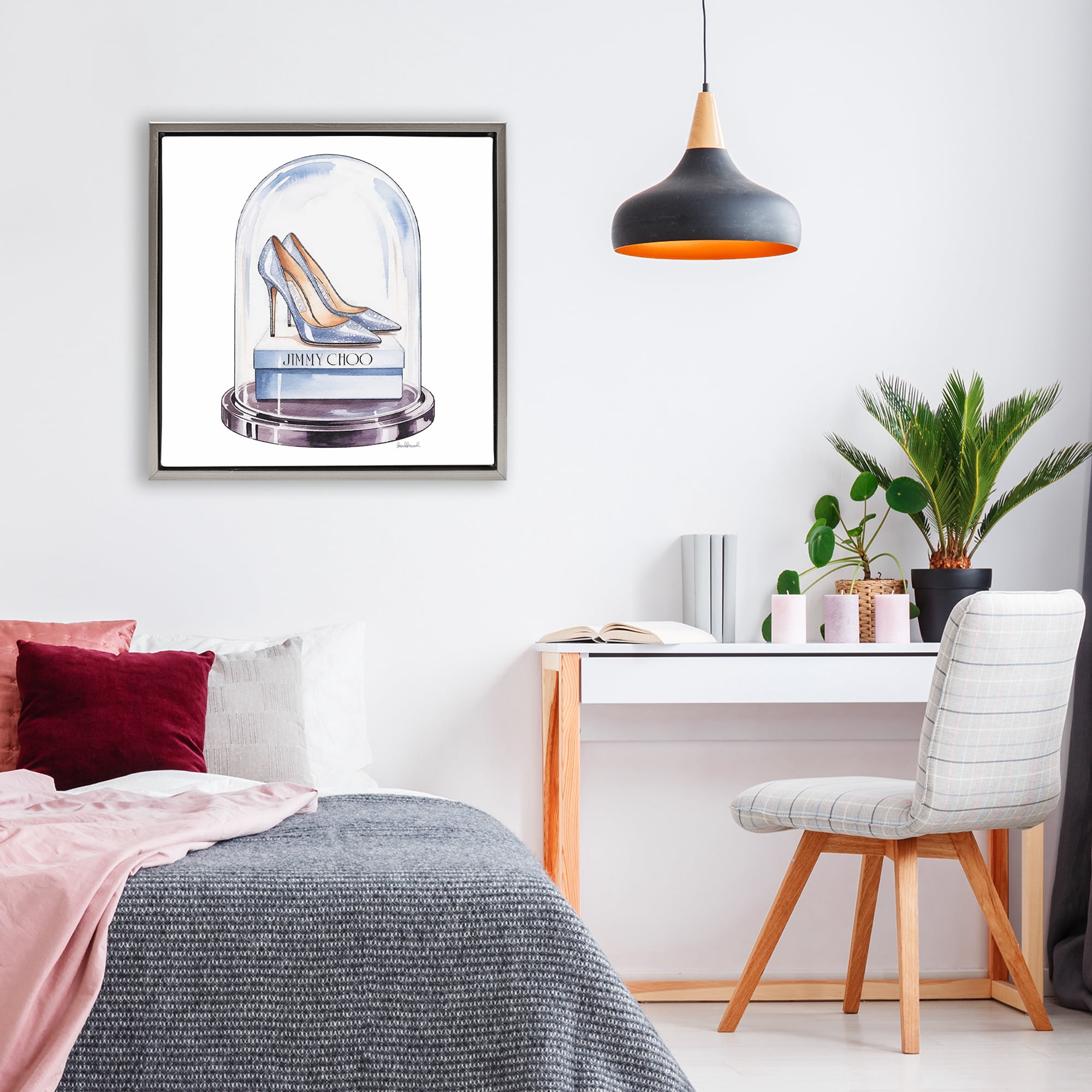 Stupell Industries Elegant Shoes in Bell Jar Gray Framed Floater Canvas Wall Art, design by Amanda Greenwood