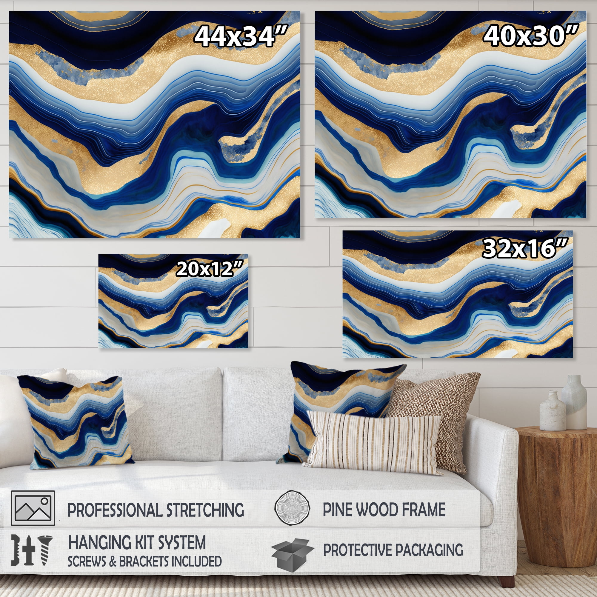 Designart Vibrant Blue And Gold Flow Art IV Canvas Wall Art