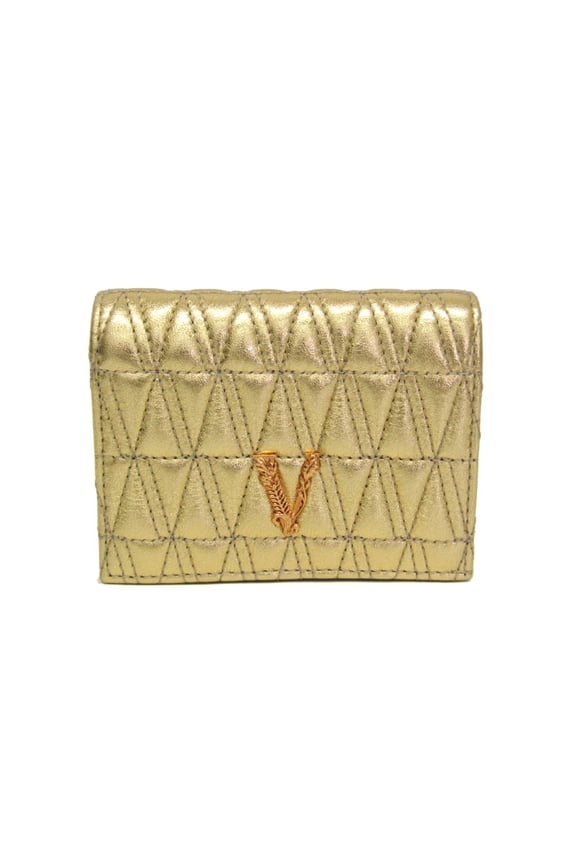 Pre-Owned Versace Visetos Quilted Leather Compact Wallet Women's Leather Wallet (bi-fold)...