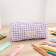 thumbnail image 6 of BSJJY Purple Plaid Bow Pencil Pouch 7.5x3.2 Inch, Cloth Makeup Brush Bag for Office Supplies, Portable Stationery Organizer, 6 of 7