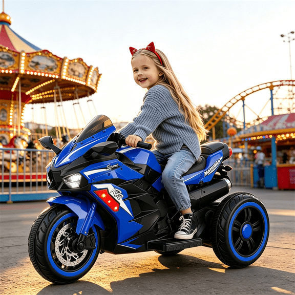 Werseon 12V Motorcycle Ride on Toy for Kids Ages 3 , Electric Motorcycle with Remote Control, Music, Blue