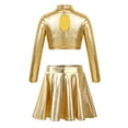thumbnail image 2 of iEFiEL Girls 2Pcs Metallic Latin Jazz Cheer Performance Dance Costume Long Sleeve Crop Top with Pleated Skirt Gold 6, 2 of 7