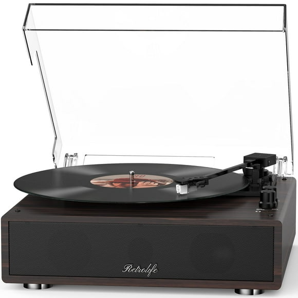 Reproductor de discos Retrolife, tocadiscos vintage, Bluetooth, color nogal