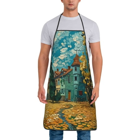 

Zeuib Impressionist Village Sky Print Unisex Waterproof Aprons Cooking Aprons for Kitchen Gardening and Salon Water & Oil Resistant