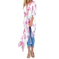 thumbnail image 2 of Qiylii Women's Beach Cover Up Smock, Flower/Sailboat Printing Long Sleeve Ultra-Thin Swimwear Long Cardigan, 2 of 7