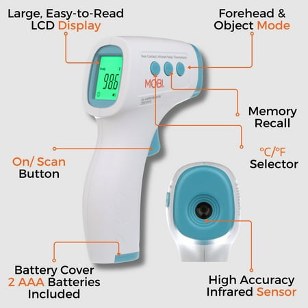 MOBI Non-Contact Forehead Digital Thermometer - High Fever Indicator - for Baby, Kids, & Adults