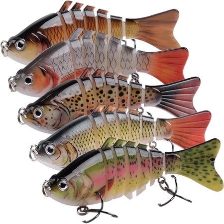 Fishing Lures for Bass Trout Walleye 5pcs Segmented Multi Jointed Swimbaits Fish-Slow Sinking Bionic Hard Bait Swimming Fishing Lures with Treble Hooks Artificial Lures for Freshwater Saltwater