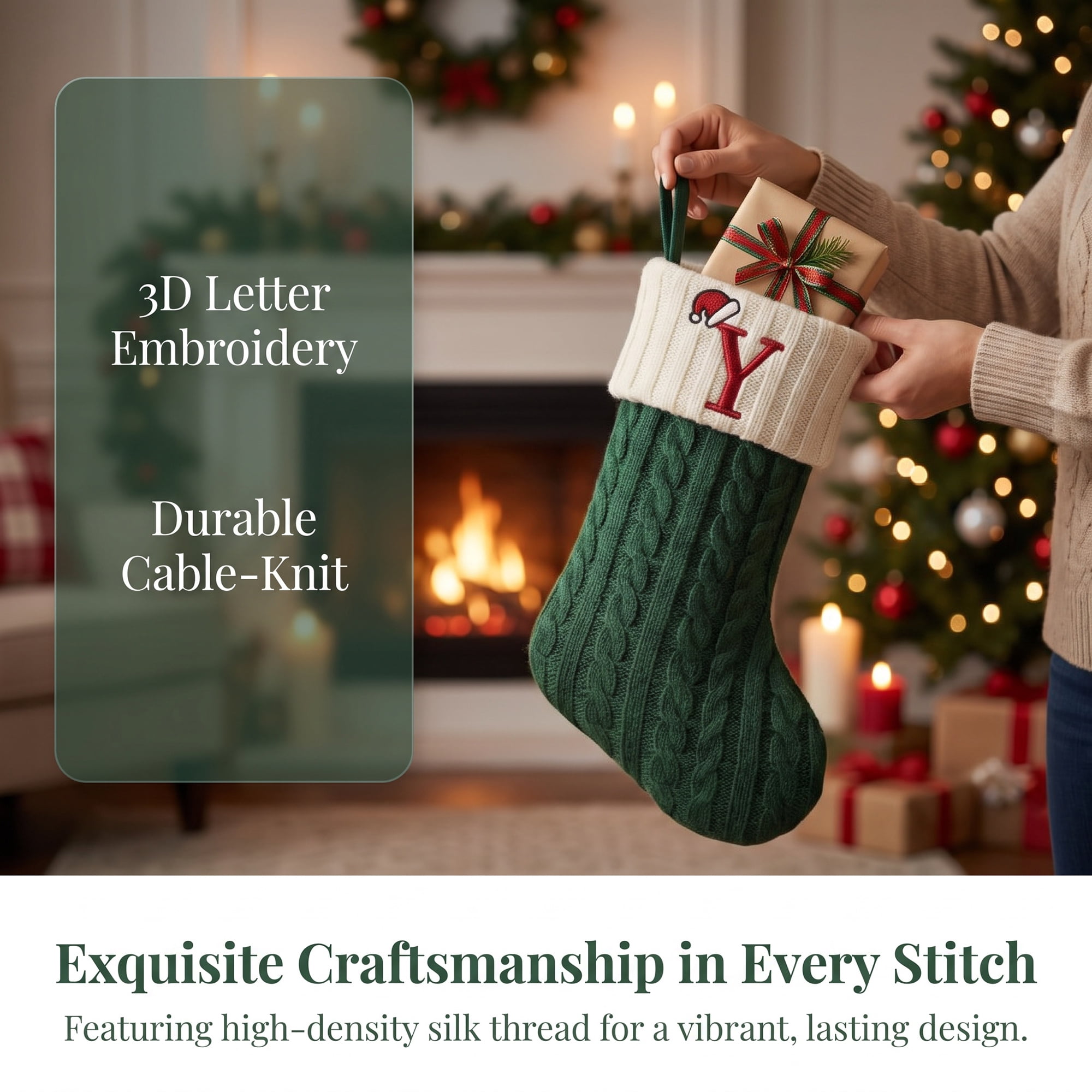 Unique Bargains Christmas Luxury Grand Hearth Accent Stocking Green Letter Y 8"