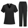 thumbnail image 2 of Minjewel Men's Comfortable Short Sleeve Nursing Uniform Set, Relaxed Fit Scrubs for Male Nurses, Caregivers & Healthcare Professionals,Black L, 2 of 5
