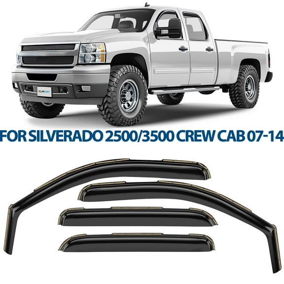 CLIM ART In-Channel Incredibly Durable Rain Guards for Chevrolet (Chevy) Silverado 2500HD/3500HD 2007-2014 Crew Cab, Original Window Deflectors, Vent Window Visors, Vent Deflector, 4 pcs. - 610178