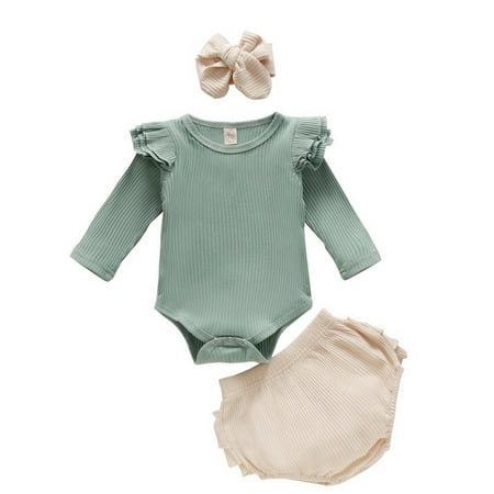 

Spring Infant Baby Girl Long Sleeve Romper+Briefs+Headband 3Pcs Clothes Set