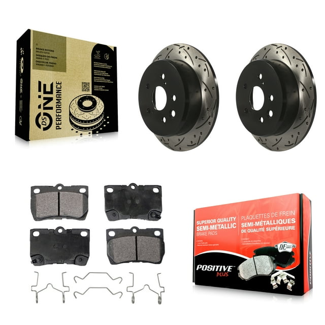 Transit Auto Rear Coated Drilled Slotted Disc Brake Rotors and Semi-Metallic Pads Kit for Car Lexus IS250 KDF-100991