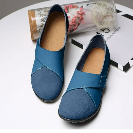 

XDDST Large Size Womens Shoes Casual Flat Loafers for Women Casual Slip On Dress Loafers Womens Comfortable Leather Driving Shoes Outdoor Walking Shoes Blue