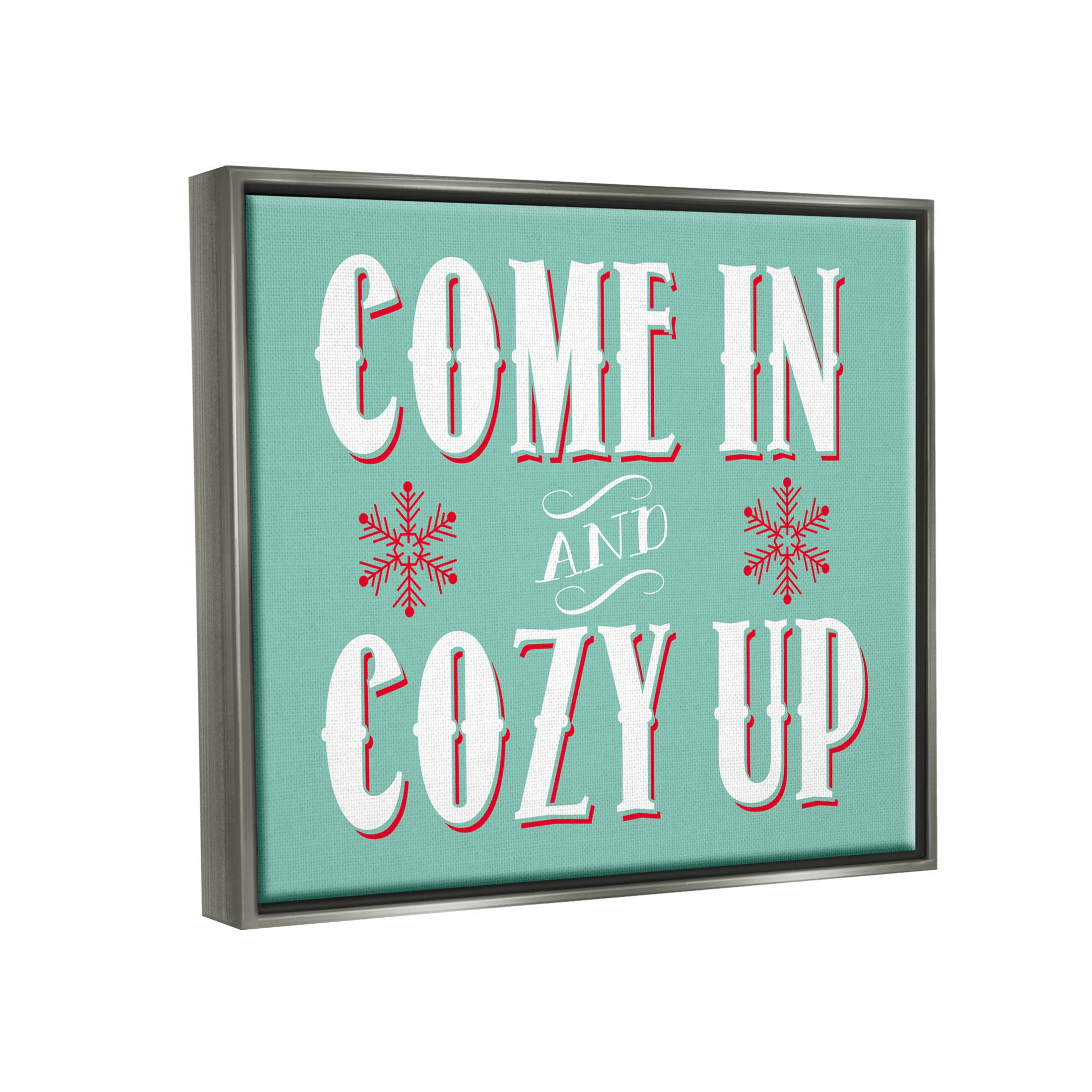 Come In & Cozy Up Snowflake Phrase Holiday Graphic Art Luster Gray Framed Art Print Wall Art