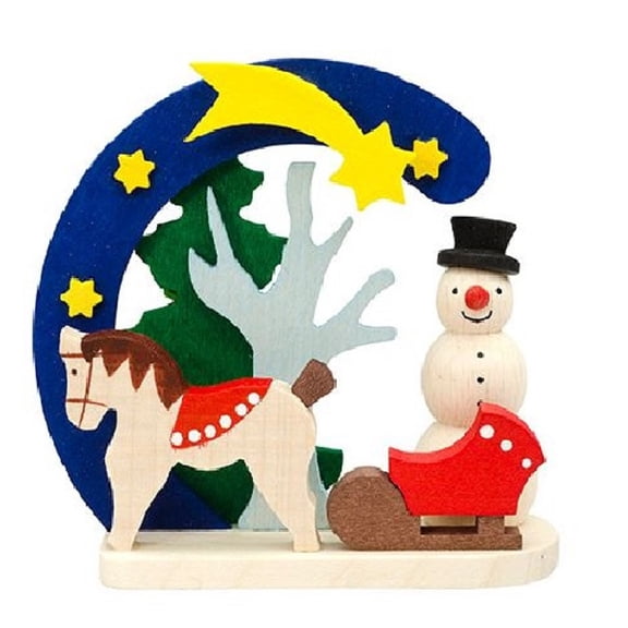 Snowman Sleigh Horse German Wood Christmas Ornament Decoration Made in Germany