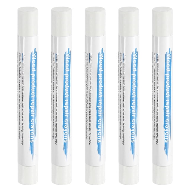 Uxcell 5 piezas de palos de relleno de madera, crayones de cera para retoque de muebles para reparar arañazos, grietas y agujeros en mesas y pisos de madera, blanco puro