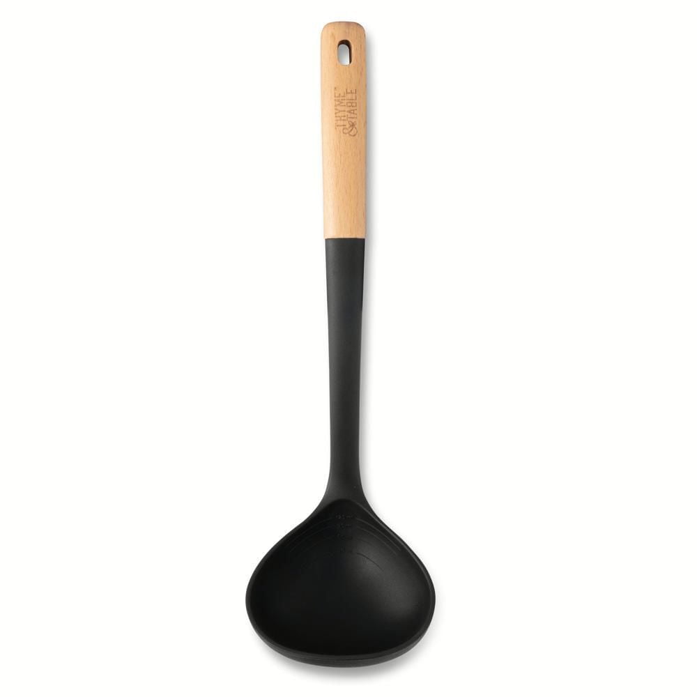 Thyme & Table Silicone Ladle with Beechwood Handle, Black, Ladle