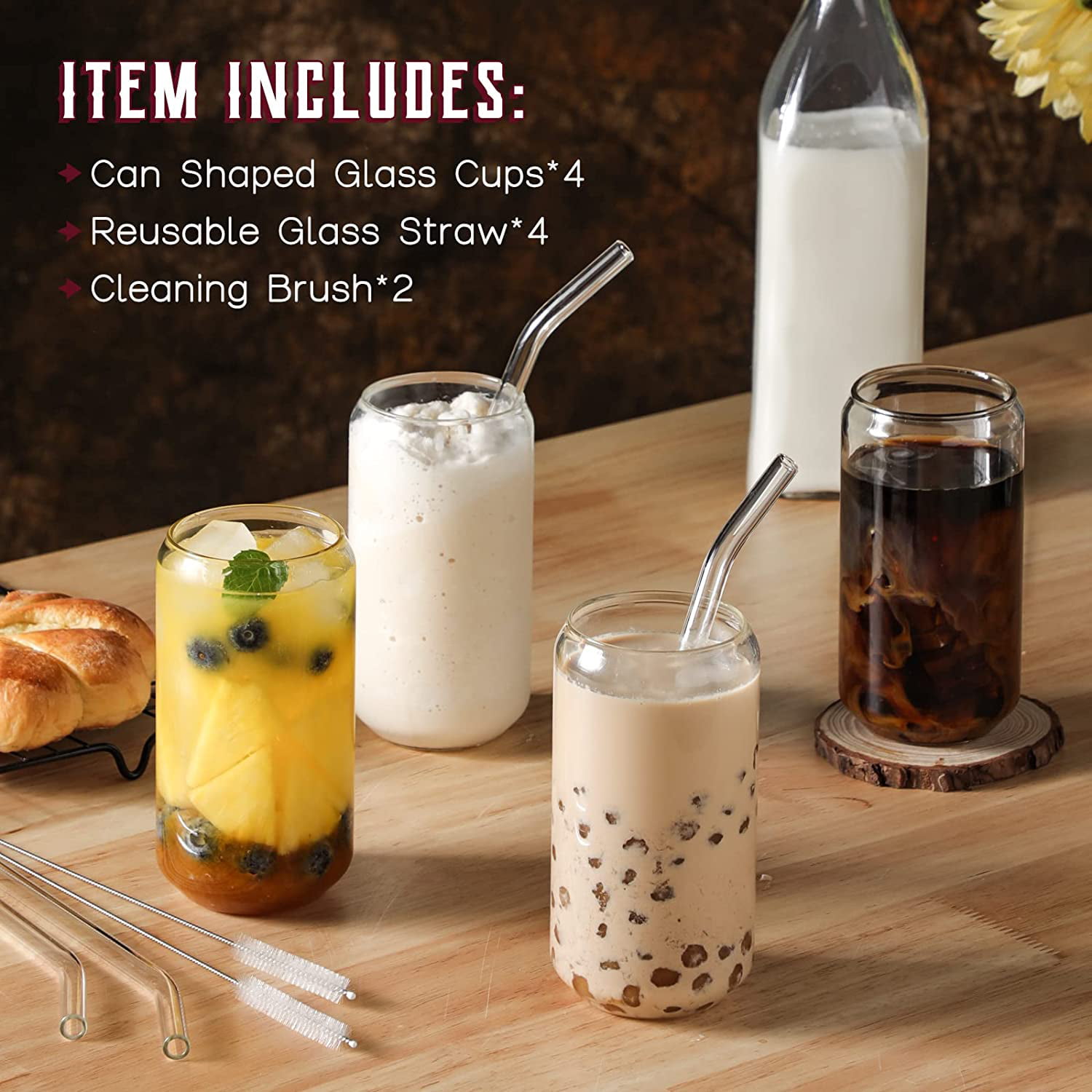 1pc Clear Beer Glasses, Without Straw,Iced Coffee Glasses, Cute Tumbler Cup,  Ideal For Whiskey, Soda, Tea, Water , Back To School Supplies(With Lid)