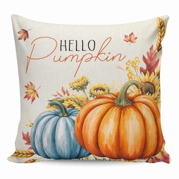 Orange Blue Pumpkins Fall Pillow Covers 26x26 Inch Decorative Throw Pillow Cover, Thanksgiving Botanical Floral Rustic Sofa Pillowcases Accent Cushion Case Home Decor Bedroom Living Room