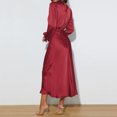 thumbnail image 6 of IDOPIP Women's Elegant Long Sleeve Satin Dress Mock Neck Elastic Waist Cocktail Party Maxi Dress, 6 of 7