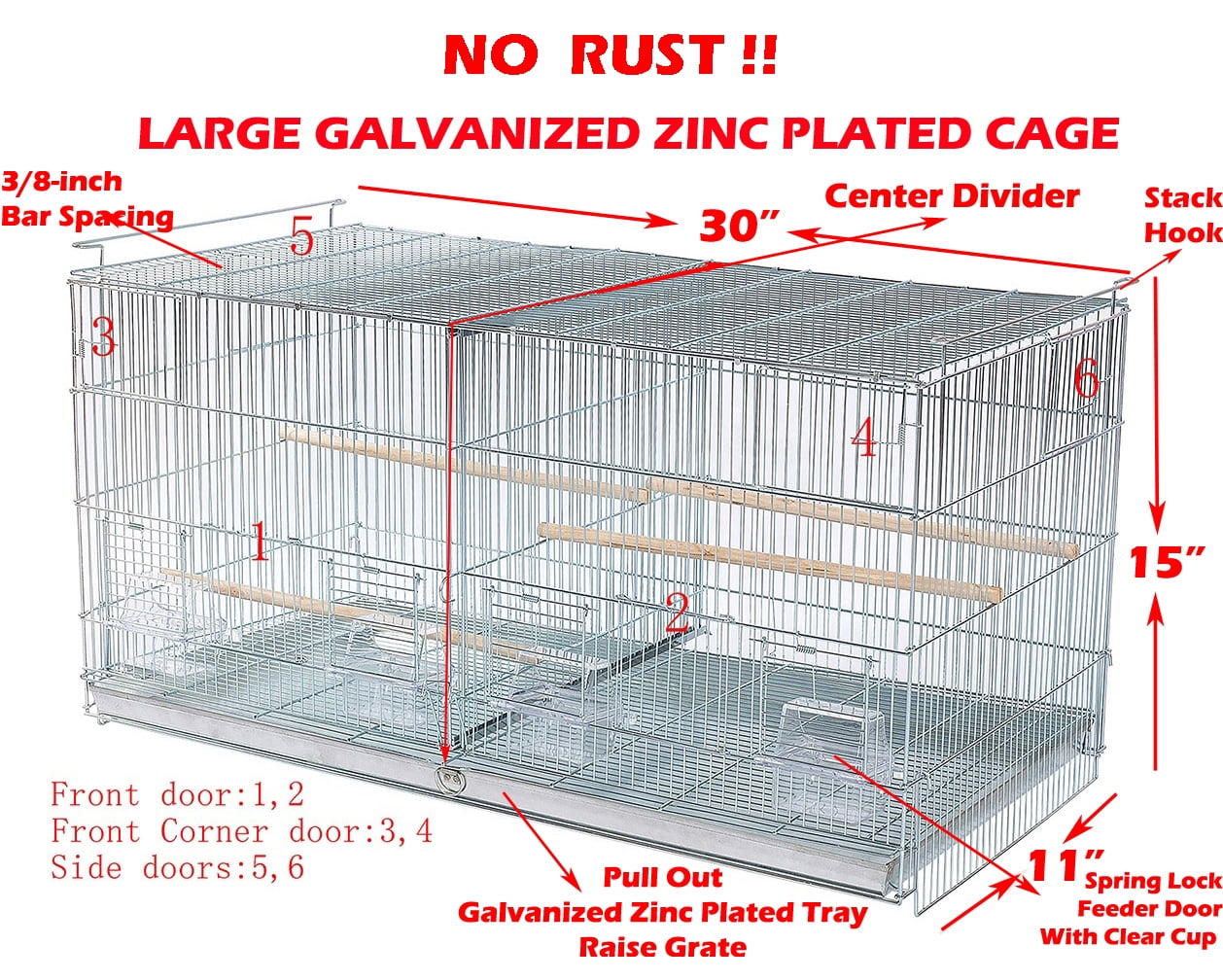 4 of LARGE Stainless Galvanized Zinc Plated Stackable Double Breeding Breeder Flight Bird Cage Center Dividers With Side Breeding Nest Box Doors