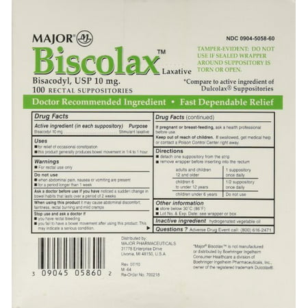 UPC 309045058602 product image for Bisacodyl 10 Mg Laxative Rectal Suppositories Generic For Dulcolax 100 Unit Dose | upcitemdb.com